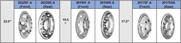 (21225R-A) 22.5" T304 Stainless Steel (Super Deluxe Style) Rear Wheel Trim for Steel Wheel of European Trucks/Buses